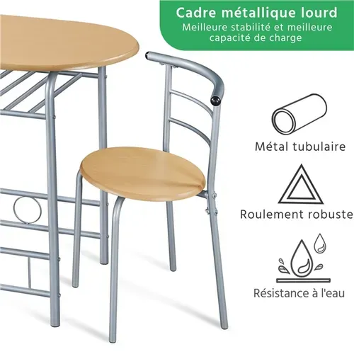 Ensemble Table à Manger Ronde Avec 2 Chaises