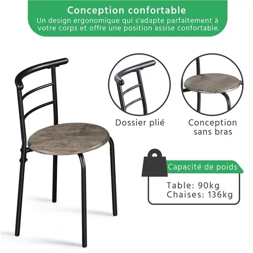 Ensemble Table à Manger Ronde Avec 2 Chaises Brun