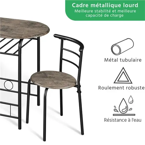 Ensemble Table à Manger Ronde Avec 2 Chaises Brun