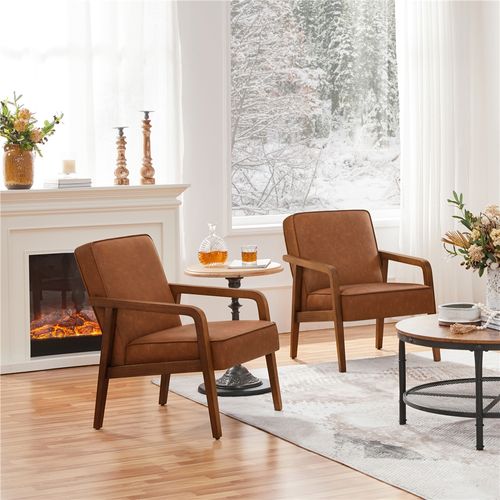 Fauteuil De Salon Moderne Du Milieu Du Siècle Chaise D’appoint En Similicuir Cadre Métal Marron