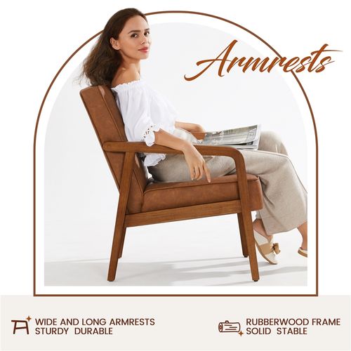 Fauteuil De Salon Moderne Du Milieu Du Siècle Chaise D’appoint En Similicuir Cadre Métal Marron