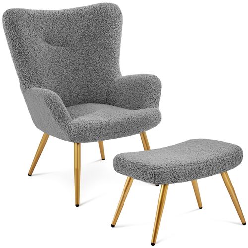 Fauteuil à Oreilles Avec Tabouret En Polyester Gris