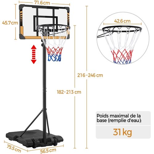 Panier De Basket VEVOR Sur Pied – Hauteur Réglable (232-305 Cm) – Panneau 128 Cm – Extérieur/Intérieur