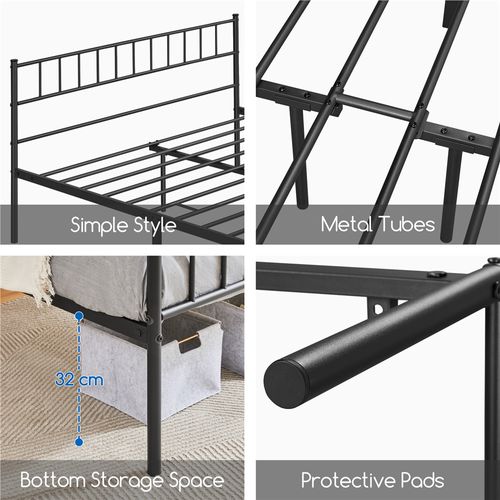 Cadre De Lit Double 160×200 Cm Avec Sommier à Lattes Surface De Couchage, King Size Noir