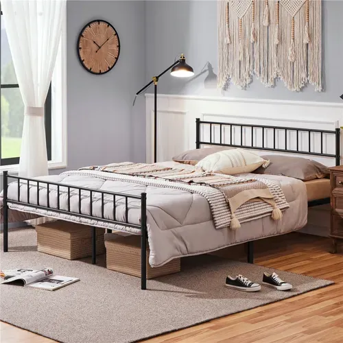 Cadre De Lit Double 160×200 Cm Avec Sommier à Lattes Surface De Couchage, King Size Noir