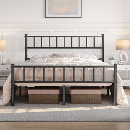 Cadre De Lit Double 160×200 Cm Avec Sommier à Lattes Surface De Couchage, King Size Noir