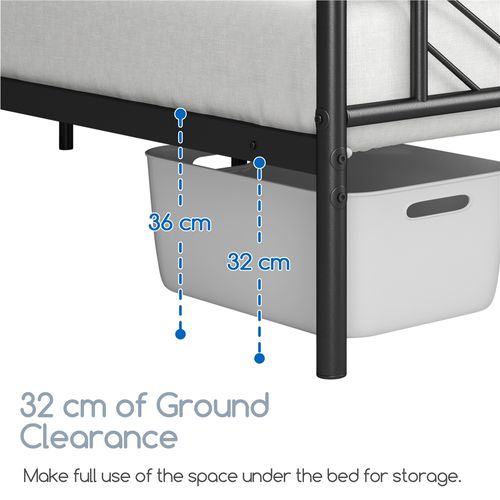 Cadre De Lit Double 140×200 Cm En Métal Avec Tête De Lit Design V Et Lattes De Support, Noir