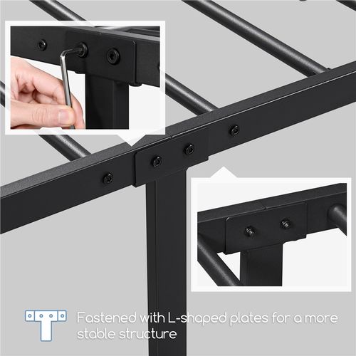 Cadre De Lit Simple En Métal Avec Tête De Lit Et Lattes Pieds De Support, 90×200 Cm Noir