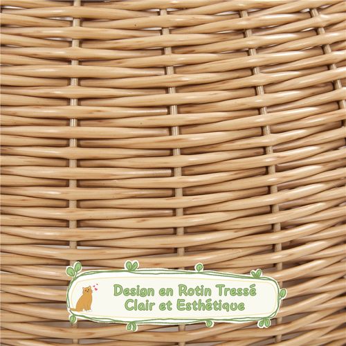 Arbre à Chat En Rotin Avec Cachette Ronde Panier Supérieur Griffoir En Sisal, Beige