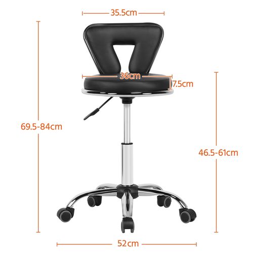 Tabouret de Bureau Chaise dactylo En Similicuir Et Métal Avec Assise Réglable Et Roulettes, Noir