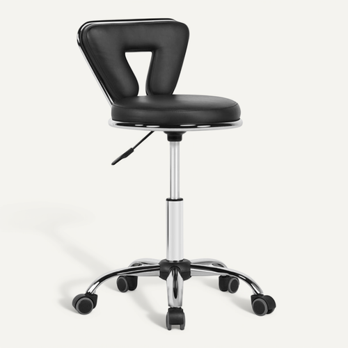 Tabouret de Bureau Chaise dactylo En Similicuir Et Métal Avec Assise Réglable Et Roulettes, Noir