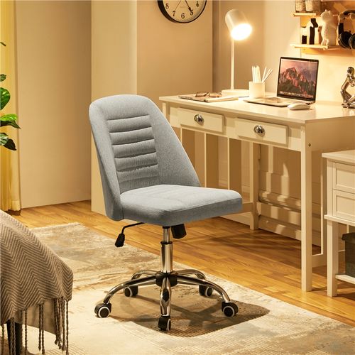 Chaise De Bureau En Tissu Effet Lin Avec Roulettes Et Hauteur D'assise Réglable, Gris Clair