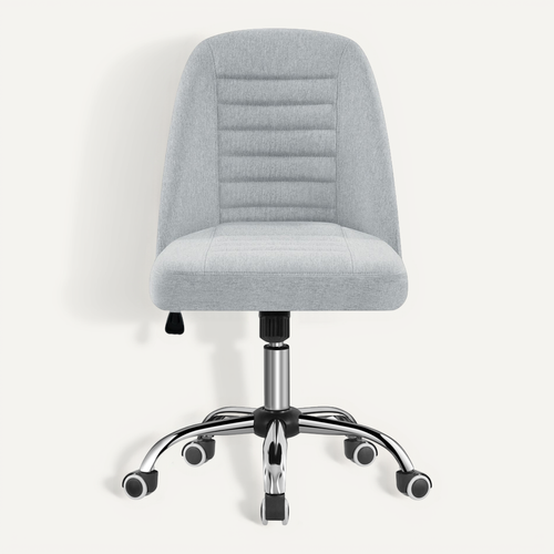 Chaise De Bureau En Tissu Effet Lin Avec Roulettes Et Hauteur D'assise Réglable, Gris Clair