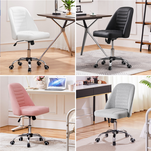 Chaise De Bureau En Tissu Effet Lin Avec Roulettes Et Hauteur D'assise Réglable, Gris Clair
