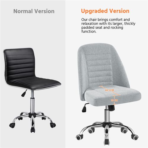 Chaise De Bureau En Tissu Effet Lin Avec Roulettes Et Hauteur D'assise Réglable, Gris Clair