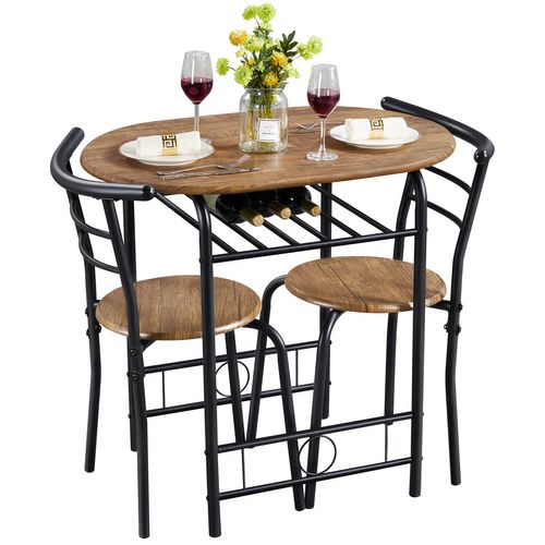 Ensemble Table Et 2 Chaises Mdf Avec Porte-bouteilles Et Étagère De Rangement Brun Clair