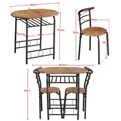 Ensemble Table Et 2 Chaises Mdf Avec Porte-bouteilles Et Étagère De Rangement Brun Clair
