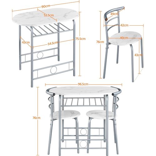 Ensemble Table Et 2 Chaises Mdf Avec Porte-bouteilles Et Étagère De Rangement Blanc