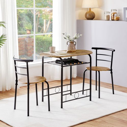 Ensemble Table De Salle à Manger Avec 2 Chaises En Bois Mdf 90×53×75,5 Cm Brun Clair