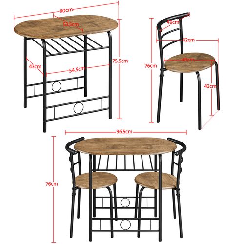 Ensemble Table De Salle à Manger Avec 2 Chaises En Bois Mdf 90×53×75,5 Cm Brun Clair