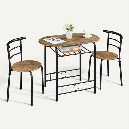 Ensemble Table De Salle à Manger Avec 2 Chaises En Bois Mdf 90×53×75,5 Cm Brun Clair