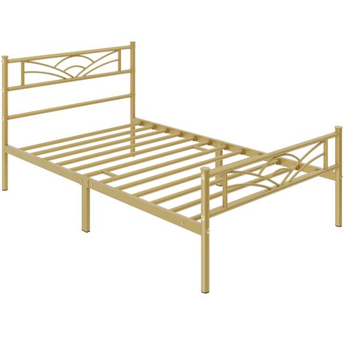 Cadre De Lit Simple 90×190 Cm En Métal à 6 Pieds Avec Lattes En Métal, Or Antique