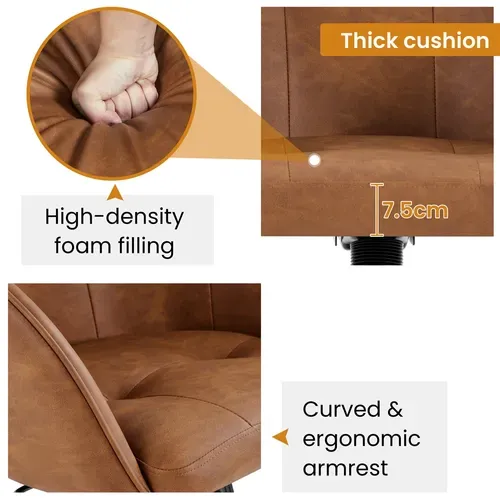 Chaise De Bureau En Tissu Bouclette Avec Roulettes Et Hauteur D'assise Réglable, Brun Rustique
