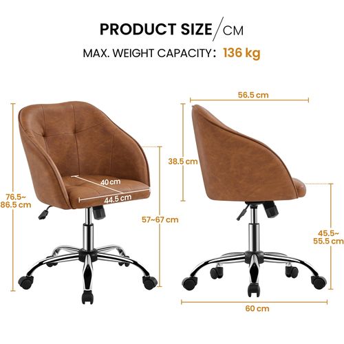 Chaise De Bureau En Tissu Bouclette Avec Roulettes Et Hauteur D'assise Réglable, Brun Rustique