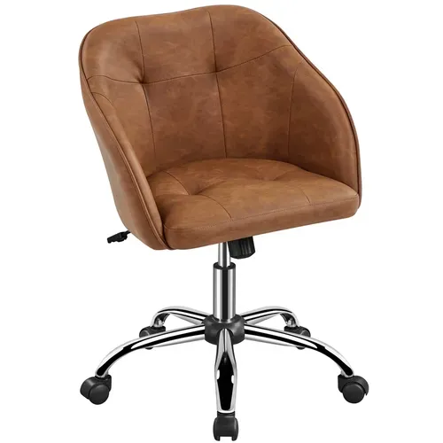 Chaise De Bureau En Tissu Bouclette Avec Roulettes Et Hauteur D'assise Réglable, Brun Rustique