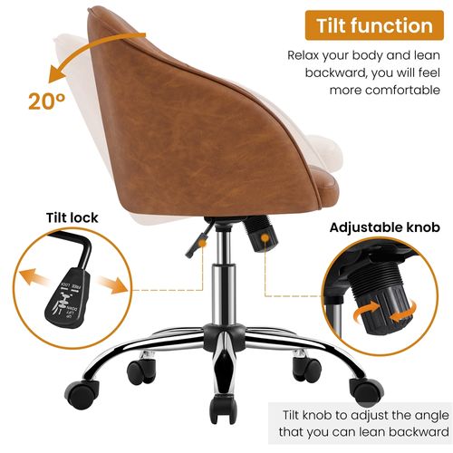 Chaise De Bureau En Tissu Bouclette Avec Roulettes Et Hauteur D'assise Réglable, Brun Rustique