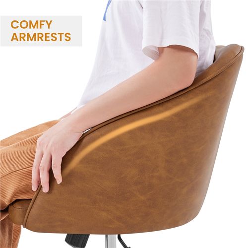 Chaise De Bureau En Tissu Bouclette Avec Roulettes Et Hauteur D'assise Réglable, Brun Rustique