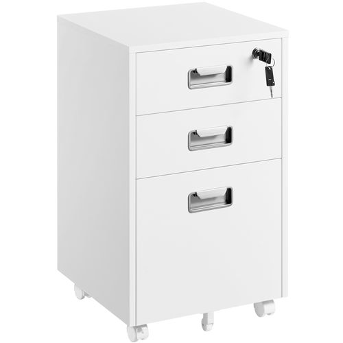 Caisson De Bureau à Roulettes En Bois Avec 3 Tiroirs Pour Dossiers Format A4/format Lettre, Blanc