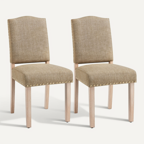 Lot De 2 Chaises De Salle à Manger à Haut Dossier Avec Pieds En Bois Massif, Kaki