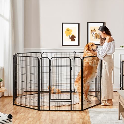 Parc Pour Chien En 8 Panneaux Enclos Pour Chien En Métal Avec Porte, 100 Cm De Haut Noir