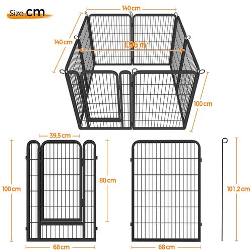 Parc Pour Chien En 8 Panneaux Enclos Pour Chien En Métal Avec Porte, 100 Cm De Haut Noir