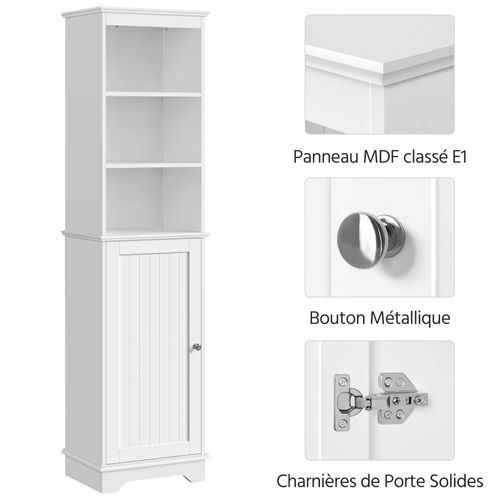 Meuble Colonne Rangement Salle De Bain Haut Armoire Toilette Wc Sur Pied Blanc 40 X 30 X153 Cm