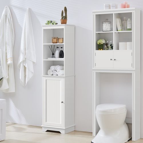 Meuble Colonne Rangement Salle De Bain Haut Armoire Toilette Wc Sur Pied Blanc 40 X 30 X153 Cm