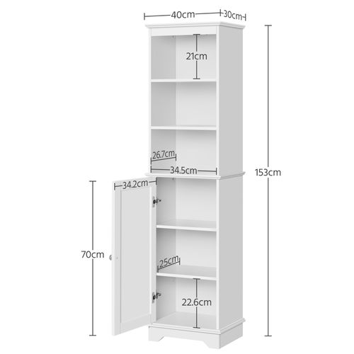 Meuble Colonne Rangement Salle De Bain Haut Armoire Toilette Wc Sur Pied Blanc 40 X 30 X153 Cm