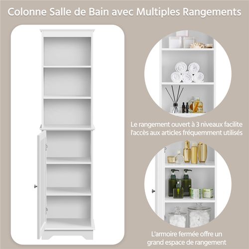 Meuble Colonne Rangement Salle De Bain Haut Armoire Toilette Wc Sur Pied Blanc 40 X 30 X153 Cm