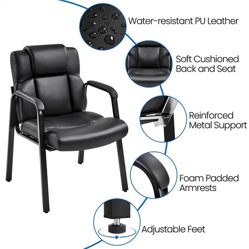 Lot De 2 Chaises Visiteur Avec Accoudoir En Similicuir, Siège Capitonné Et Rembourré, Noir