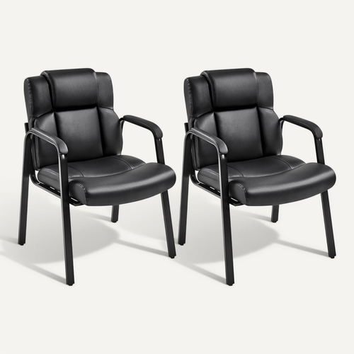 Lot De 2 Chaises Visiteur Avec Accoudoir En Similicuir, Siège Capitonné Et Rembourré, Noir