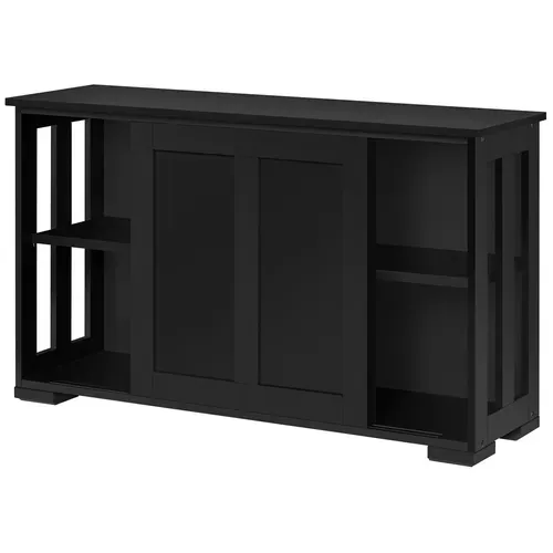 Buffet En Bois Avec 2 Portes Coulissantes Et Étagère Réglable En Hauteur, Noir