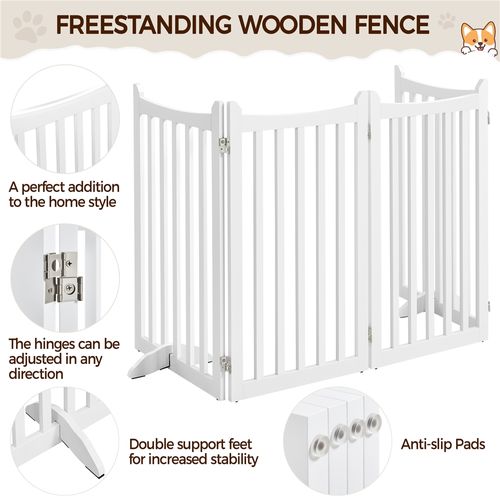 Barrière De Sécurité Chien Pliable En Bois à 4 Panneaux Avec 2 Pieds De Support, Blanc