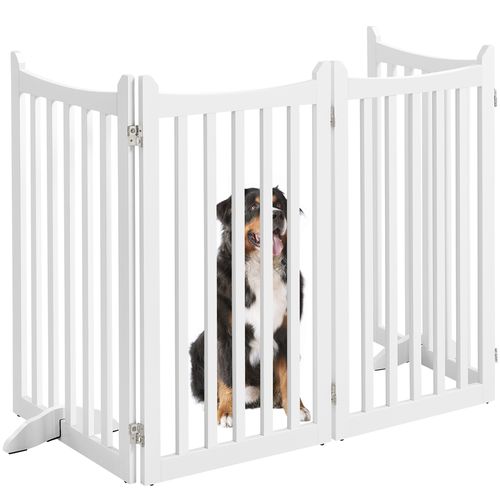 Barrière De Sécurité Chien Pliable En Bois à 4 Panneaux Avec 2 Pieds De Support, Blanc