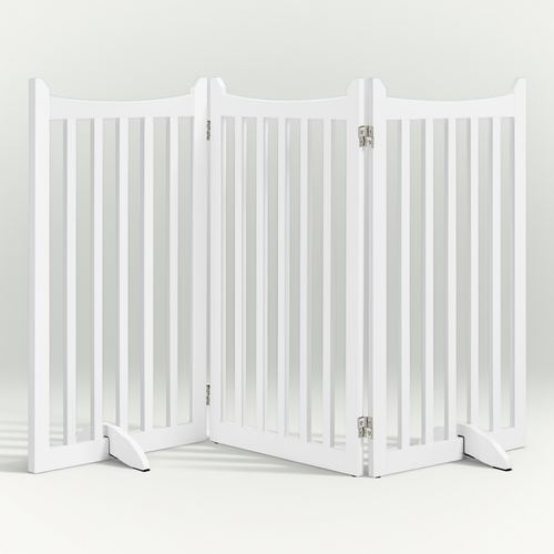 Barrière De Sécurité Chien En Bois à 3 Panneaux Avec 2 Pieds De Support, Blanc