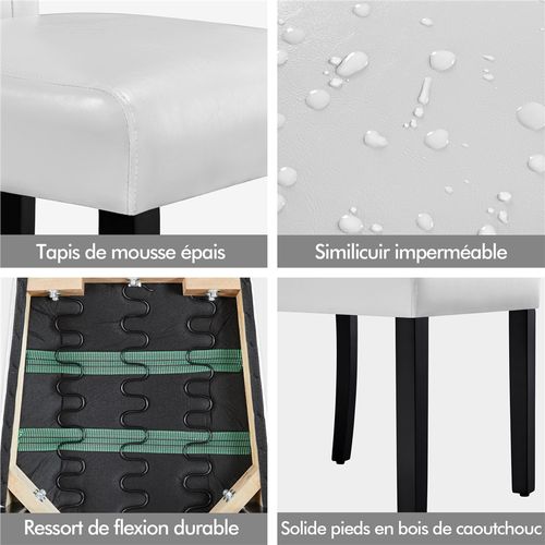 Lot De 6 Chaises De Salle à Manger Haut Dossier Capitonné Et Assise Rembourrées, Blanc