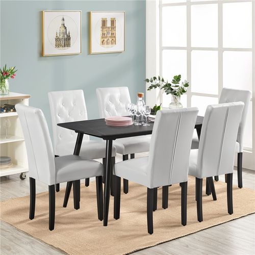 Lot De 6 Chaises De Salle à Manger Haut Dossier Capitonné Et Assise Rembourrées, Blanc