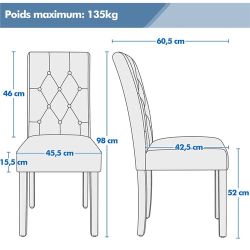 Lot De 6 Chaises De Salle à Manger Haut Dossier Capitonné Et Assise Rembourrées, Blanc