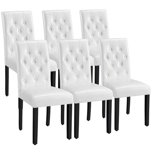 Lot De 6 Chaises De Salle à Manger Haut Dossier Capitonné Et Assise Rembourrées, Blanc