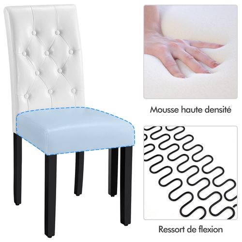 Lot De 6 Chaises De Salle à Manger Haut Dossier Capitonné Et Assise Rembourrées, Blanc
